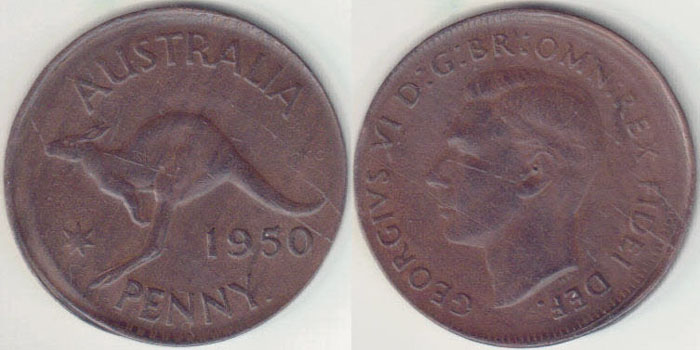 1950 Y. Australia Penny (off center) A003094